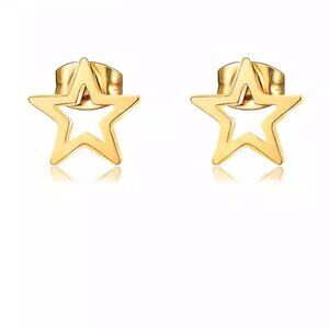 Dainty Hollow Star Stud Earrings - Gold Tone Stainless Steel - 10mm x 10mm
